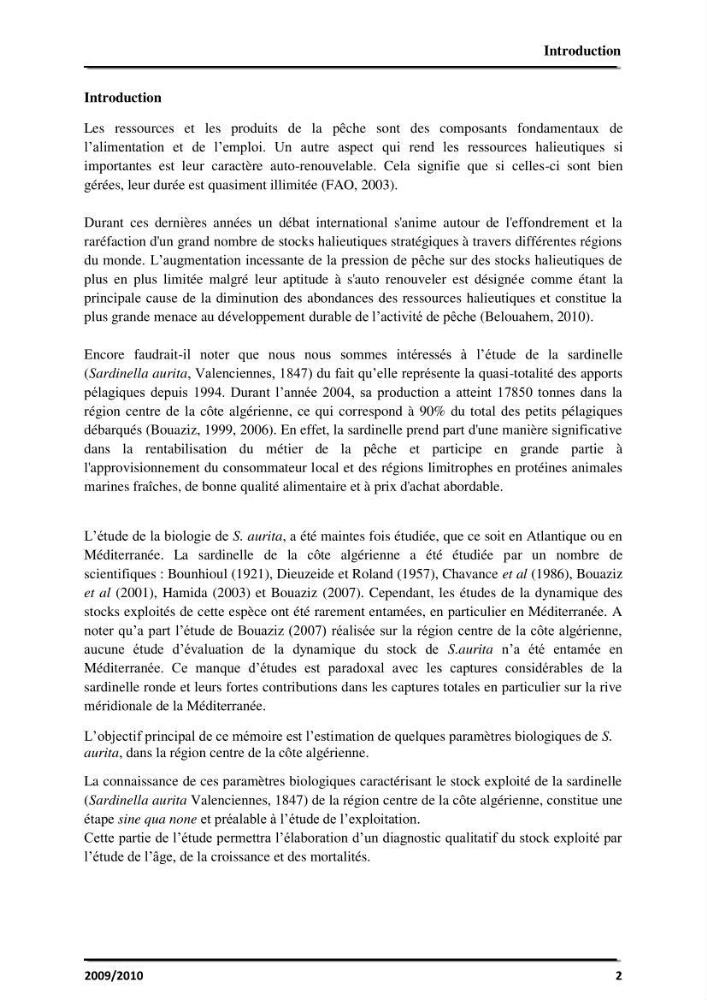 Application des logiciels FISAT II version 1.2.0 et FISHPARM version 3.0S pour la détermination des paramètres biologiques de la Sardinelle (Sardinella aurita, Valenciennes 1847) de la région centre de la côte algérienne: