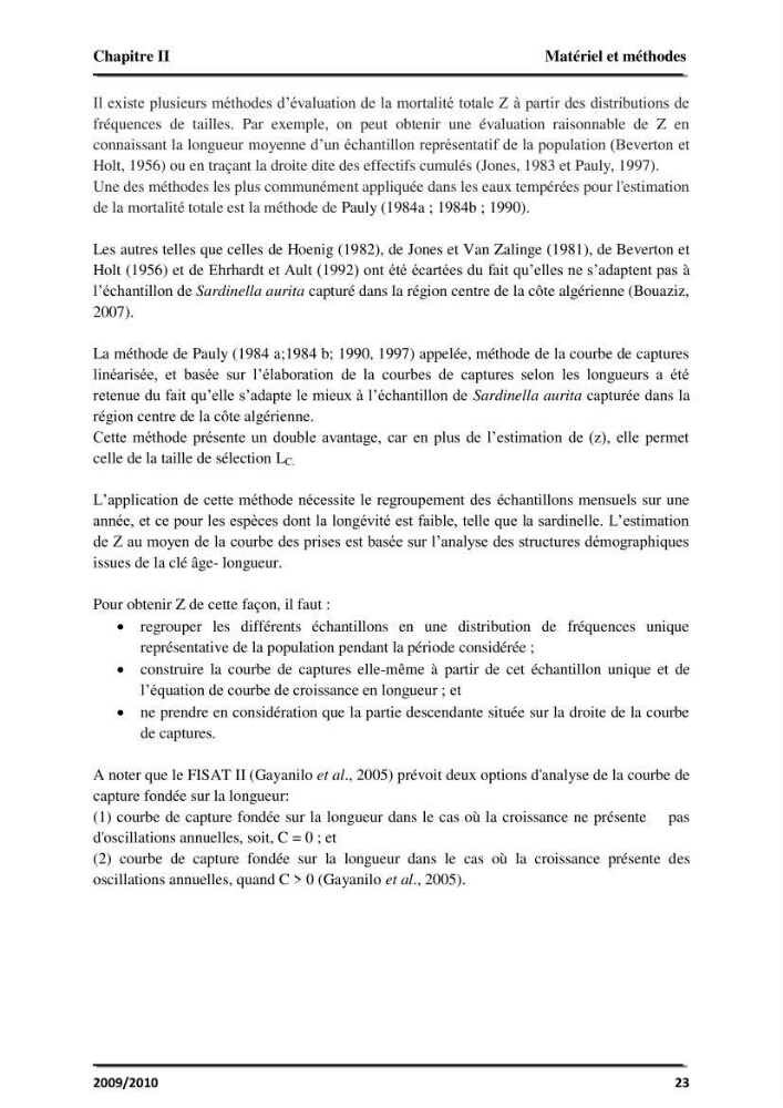 Application des logiciels FISAT II version 1.2.0 et FISHPARM version 3.0S pour la détermination des paramètres biologiques de la Sardinelle (Sardinella aurita, Valenciennes 1847) de la région centre de la côte algérienne: