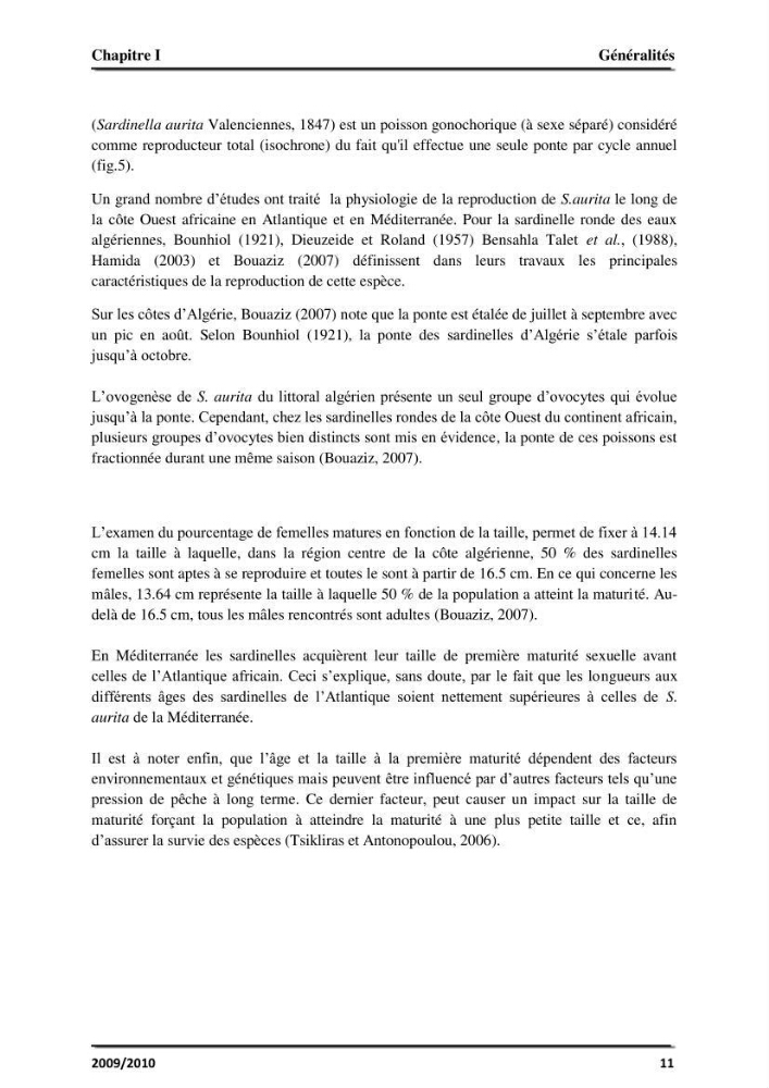 Application des logiciels FISAT II version 1.2.0 et FISHPARM version 3.0S pour la détermination des paramètres biologiques de la Sardinelle (Sardinella aurita, Valenciennes 1847) de la région centre de la côte algérienne: