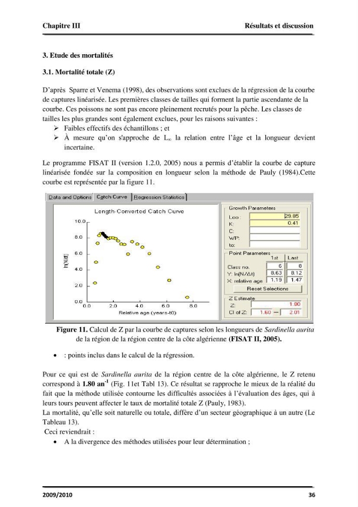 Application des logiciels FISAT II version 1.2.0 et FISHPARM version 3.0S pour la détermination des paramètres biologiques de la Sardinelle (Sardinella aurita, Valenciennes 1847) de la région centre de la côte algérienne: