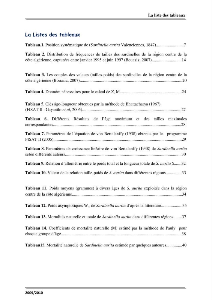 Application des logiciels FISAT II version 1.2.0 et FISHPARM version 3.0S pour la détermination des paramètres biologiques de la Sardinelle (Sardinella aurita, Valenciennes 1847) de la région centre de la côte algérienne: