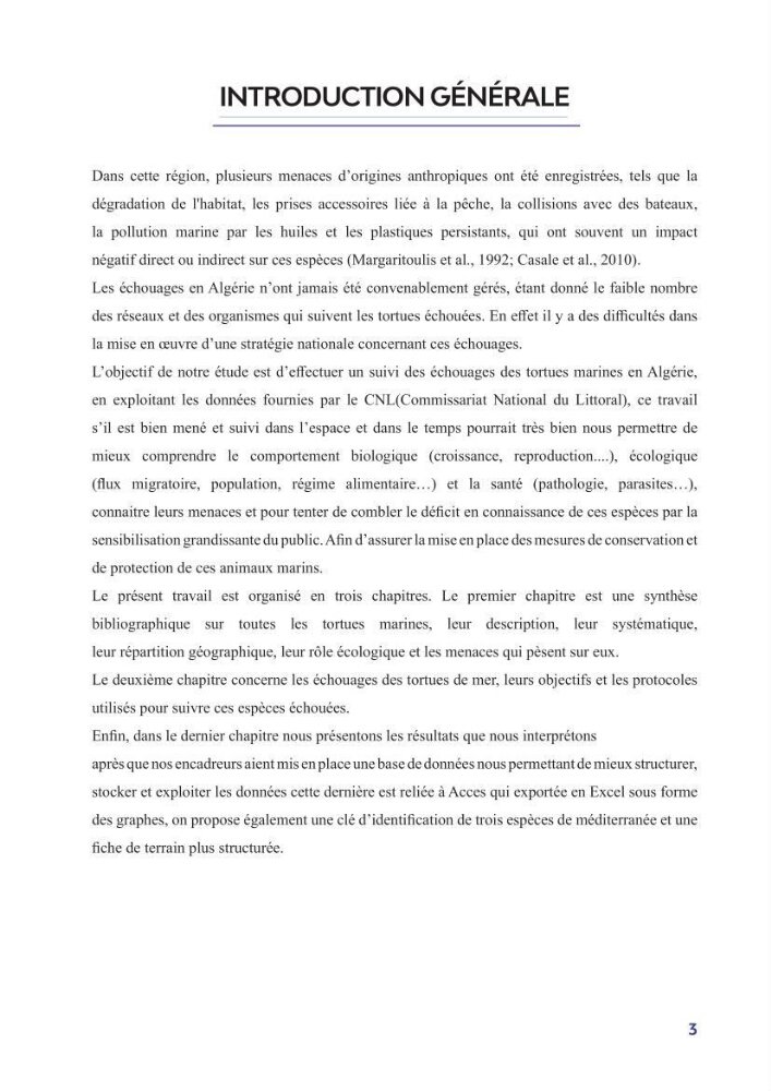 Contribution à l\'étude des échouages des tortues marines le long du littoral algérien