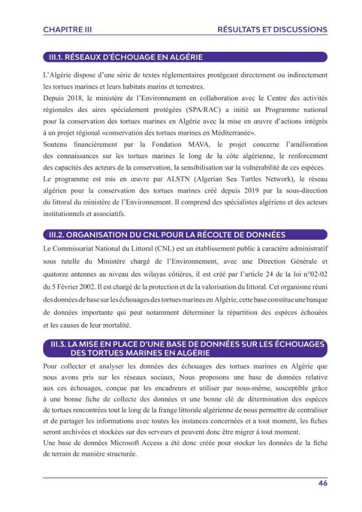 Contribution à l\'étude des échouages des tortues marines le long du littoral algérien