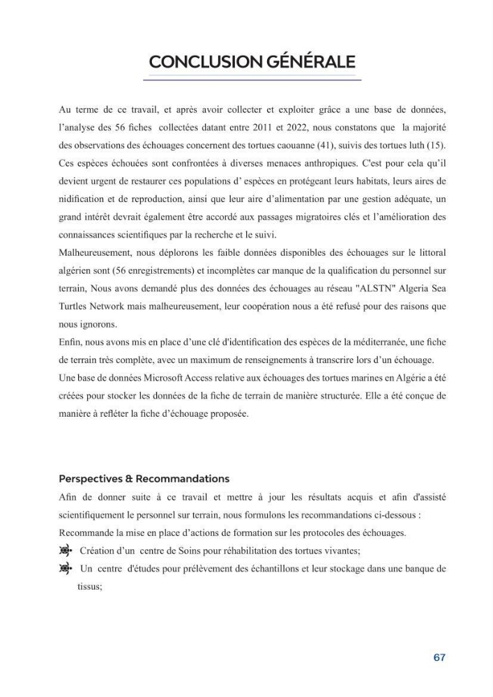 Contribution à l\'étude des échouages des tortues marines le long du littoral algérien
