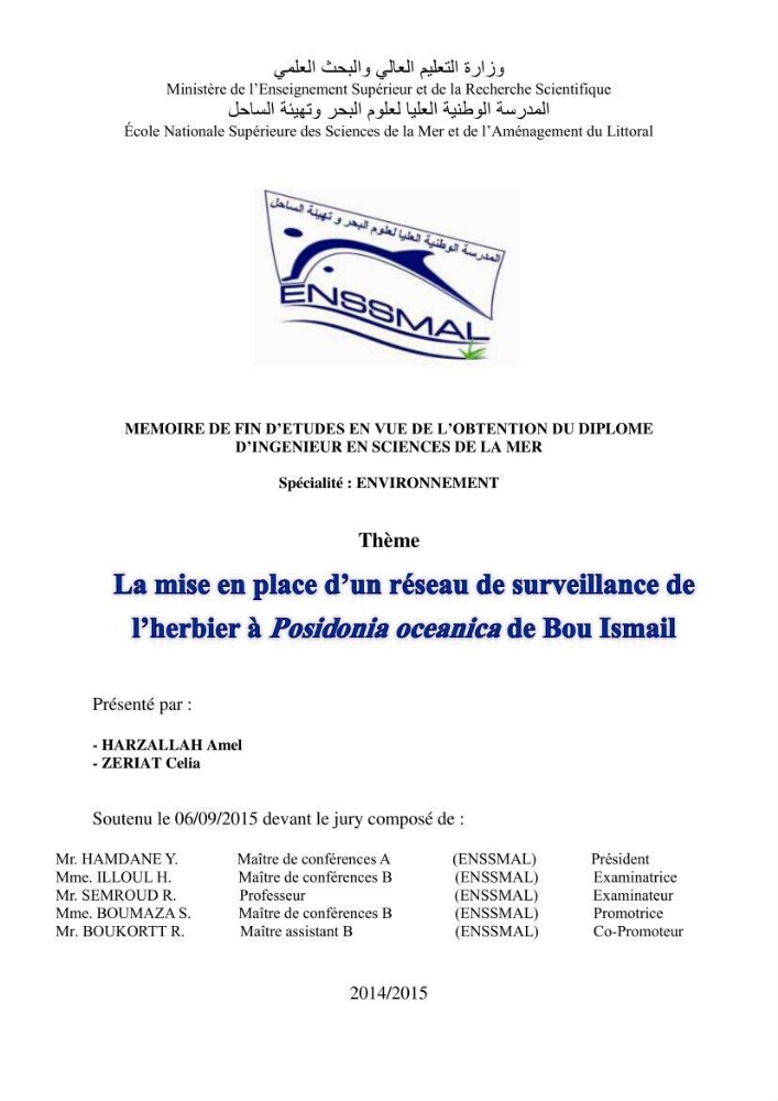 La mise en place d\'un réseau de surveillance de l\'herbier à posidonia oceanica de Boui-Ismail