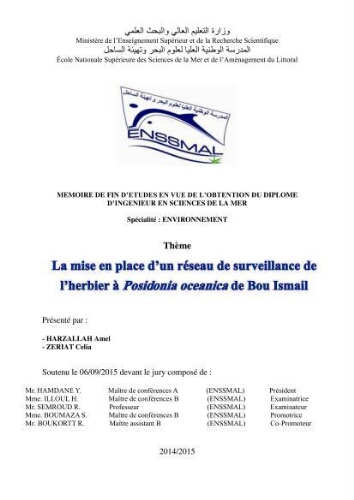 La mise en place d'un réseau de surveillance de l'herbier à posidonia oceanica de Boui-Ismail La mise en place d'un réseau de surveillance de l'herbier à posidonia oceanica de Boui-Ismail