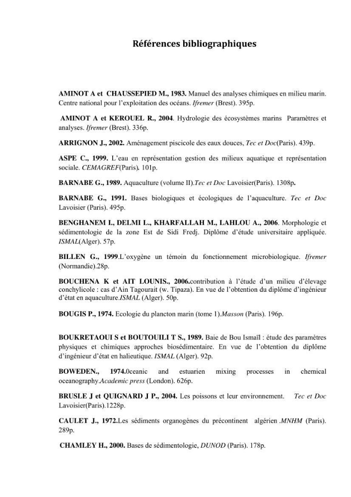 Etude hydrosédimentaire pour l\'installation d\'une filière conhylicole dans la zone ouest de la presqu\'île de Sidi Fredj