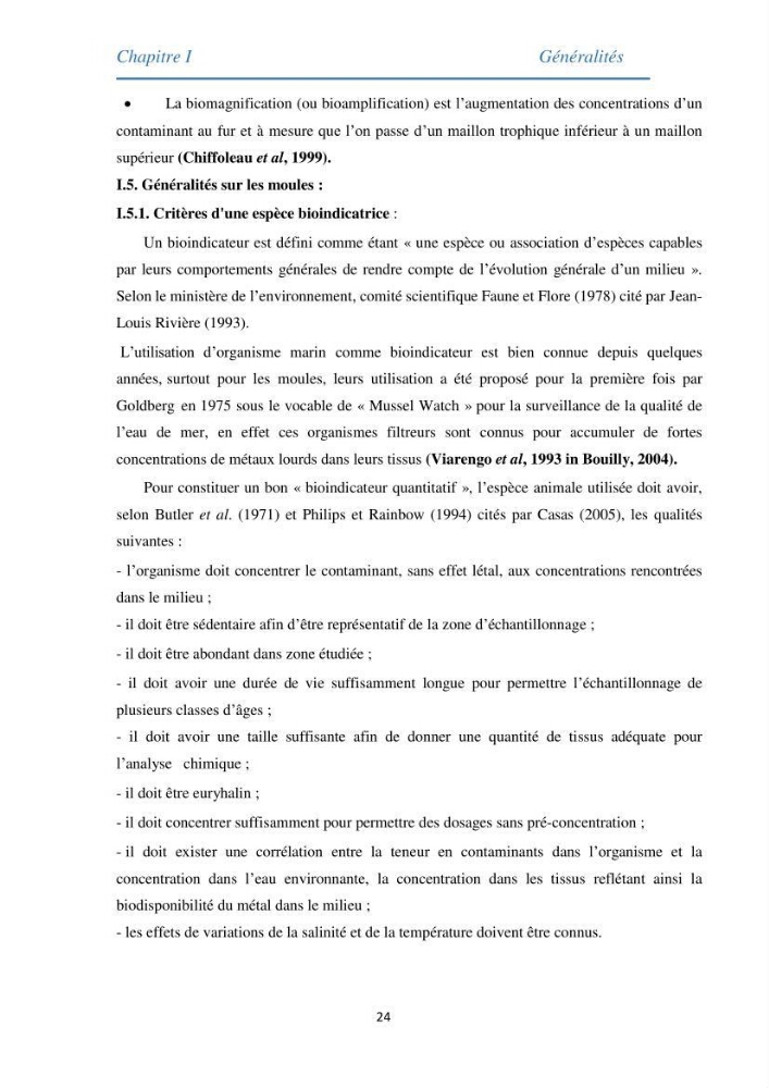 Etude des métaux traces chez les moules de la côte algeroise