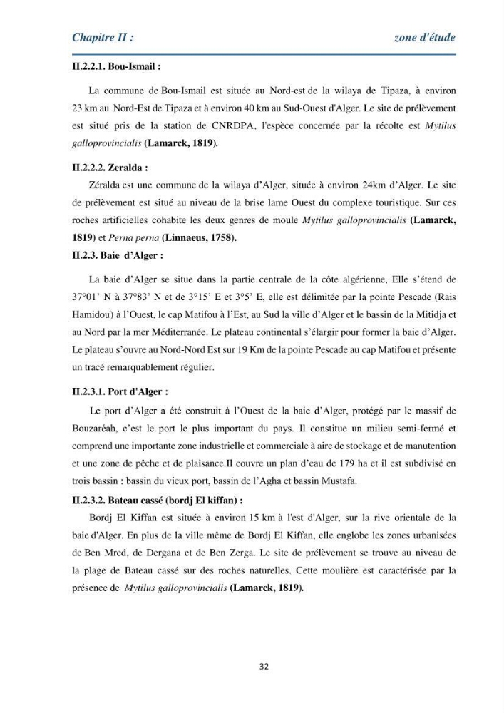 Etude des métaux traces chez les moules de la côte algeroise
