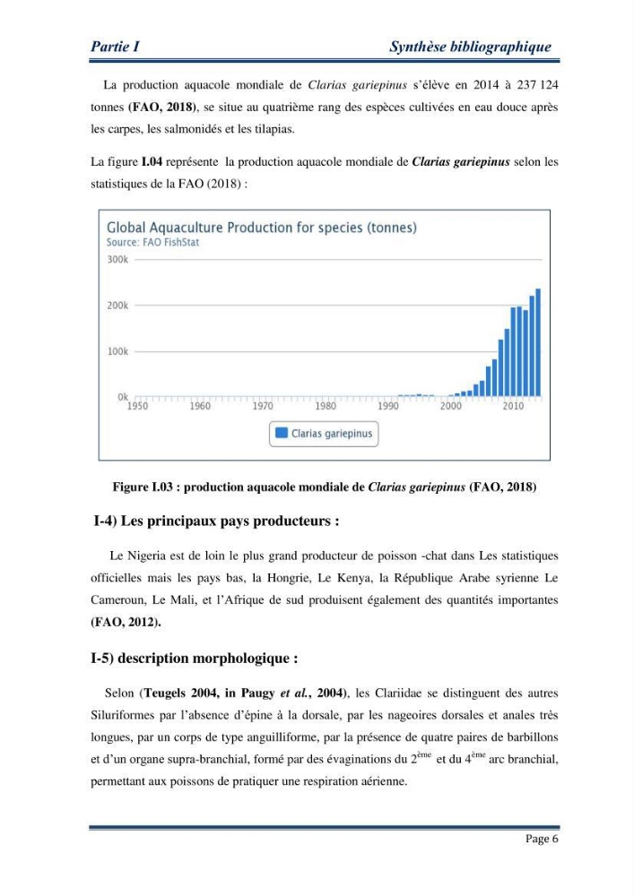 Maitrise de la reproduction artificielle et étude comparative de la croissance du poisson-chat africain Clarias gariepinus (Bruchell,1822 ) selon trois formules d\'aliments