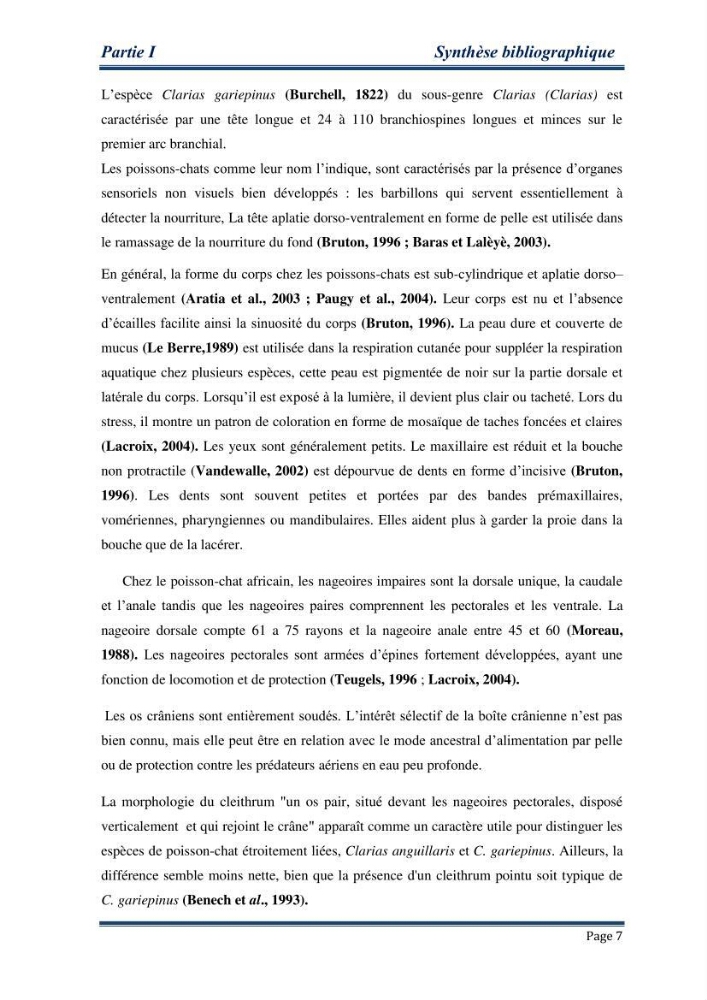 Maitrise de la reproduction artificielle et étude comparative de la croissance du poisson-chat africain Clarias gariepinus (Bruchell,1822 ) selon trois formules d\'aliments