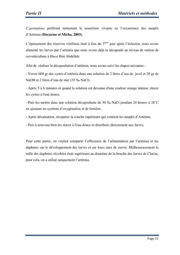 Maitrise de la reproduction artificielle et étude comparative de la croissance du poisson-chat africain Clarias gariepinus (Bruchell,1822 ) selon trois formules d\'aliments