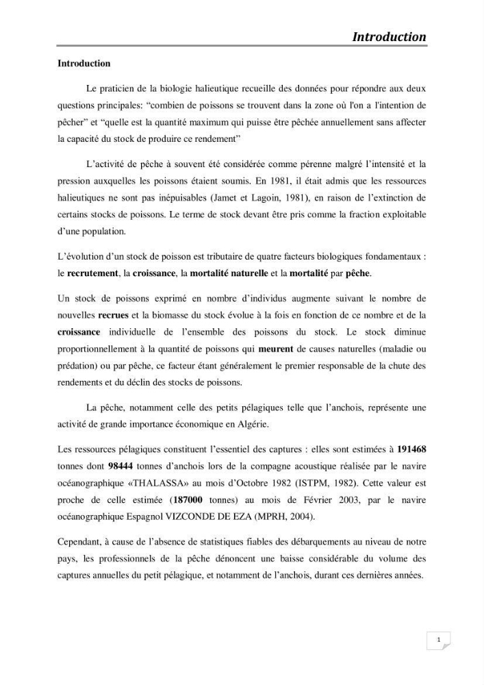 Impact de la variation du taux de mortalité Z sur l\'estimation de la biomasse exploitable de l\'Anchois Engraulis encrasicolus (LINNE, 1758) de la région Est de la côte Algérienne.
