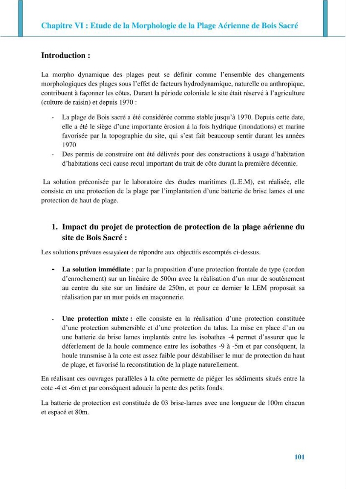 Impact des ouvrages de protection sur la morphodynamique des côtes: cas d\'étude : Bois sacré Gouraya-Tipaza