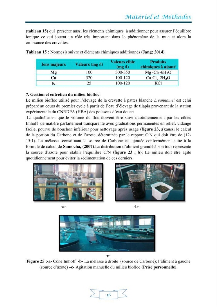 Contribution à la maîtrise des procédés d\'élevage de la crevette à pattes blanches Litopénaeus vannamel à basse salinité avec le système de biofloc dans la ferme pilote de crevetticulture de Hassi ben Abdallah (Ouargla):