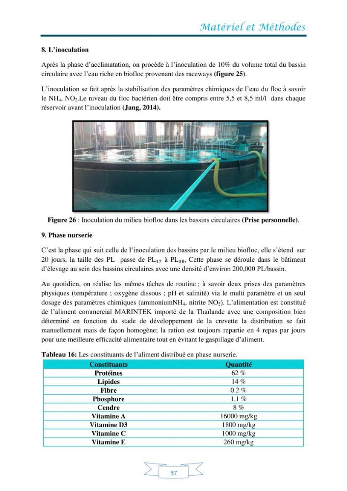 Contribution à la maîtrise des procédés d\'élevage de la crevette à pattes blanches Litopénaeus vannamel à basse salinité avec le système de biofloc dans la ferme pilote de crevetticulture de Hassi ben Abdallah (Ouargla):