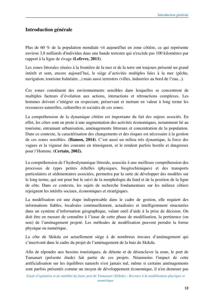 Etude d’agitation et de stabilité du futur port de Tamanart (Skikda): recours à la modélisation physique et numérique