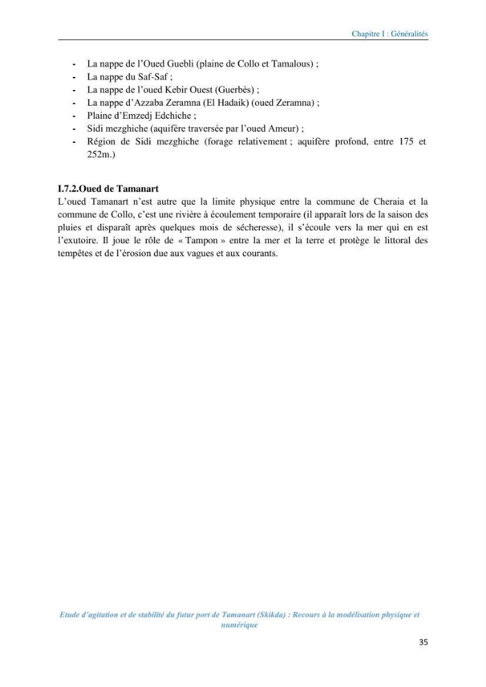 Etude d’agitation et de stabilité du futur port de Tamanart (Skikda): recours à la modélisation physique et numérique