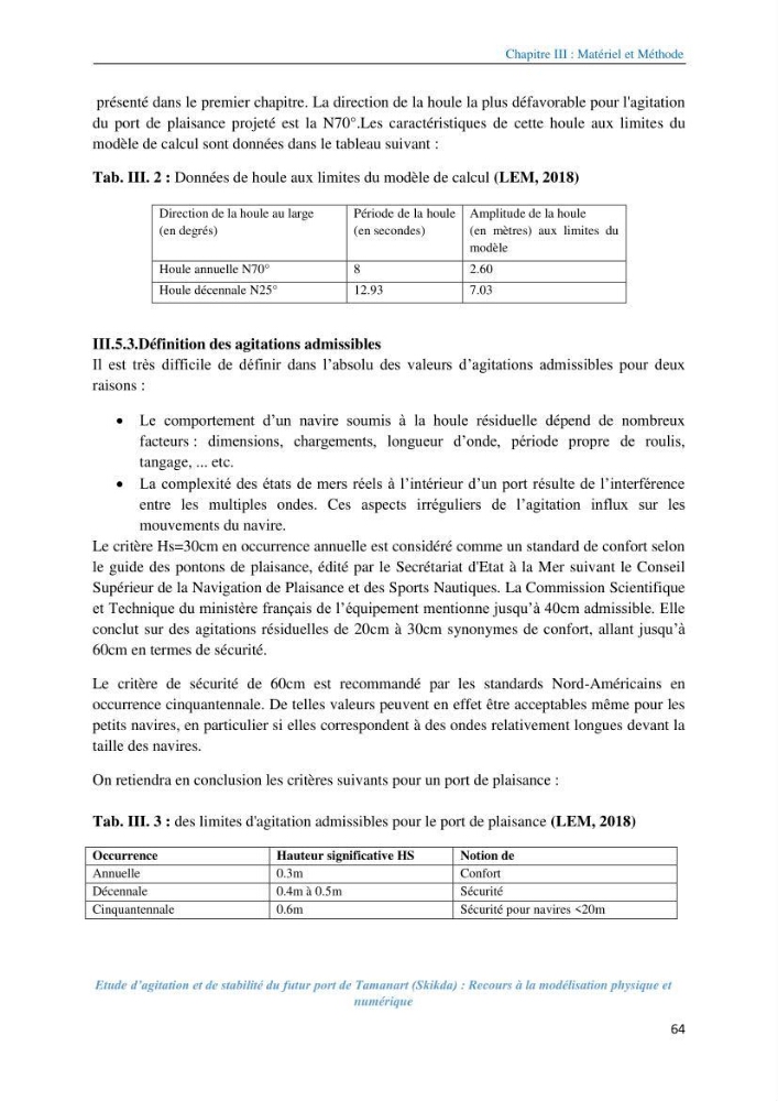 Etude d’agitation et de stabilité du futur port de Tamanart (Skikda): recours à la modélisation physique et numérique