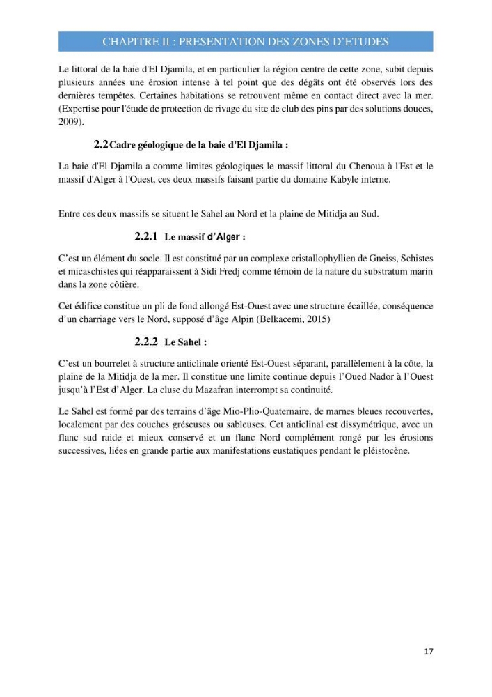 Influence des ouvrages portuaires et de protection sur l\'équilibre du littoral centre Algerien: