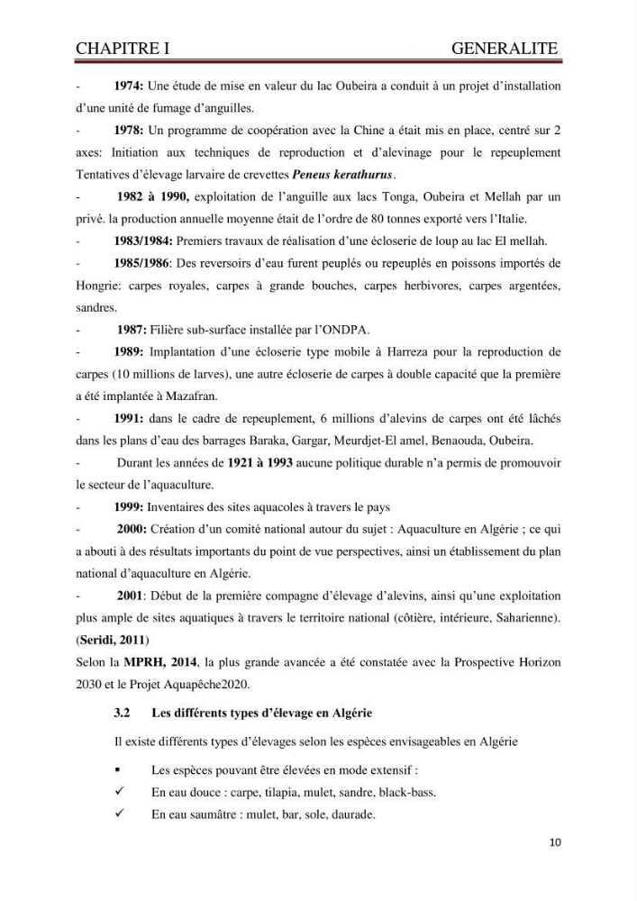 Caractérisation environnementale de la ferme d\'élevage de Daurade Sarl EAM : Ain tagourait Bouismail Tipaza