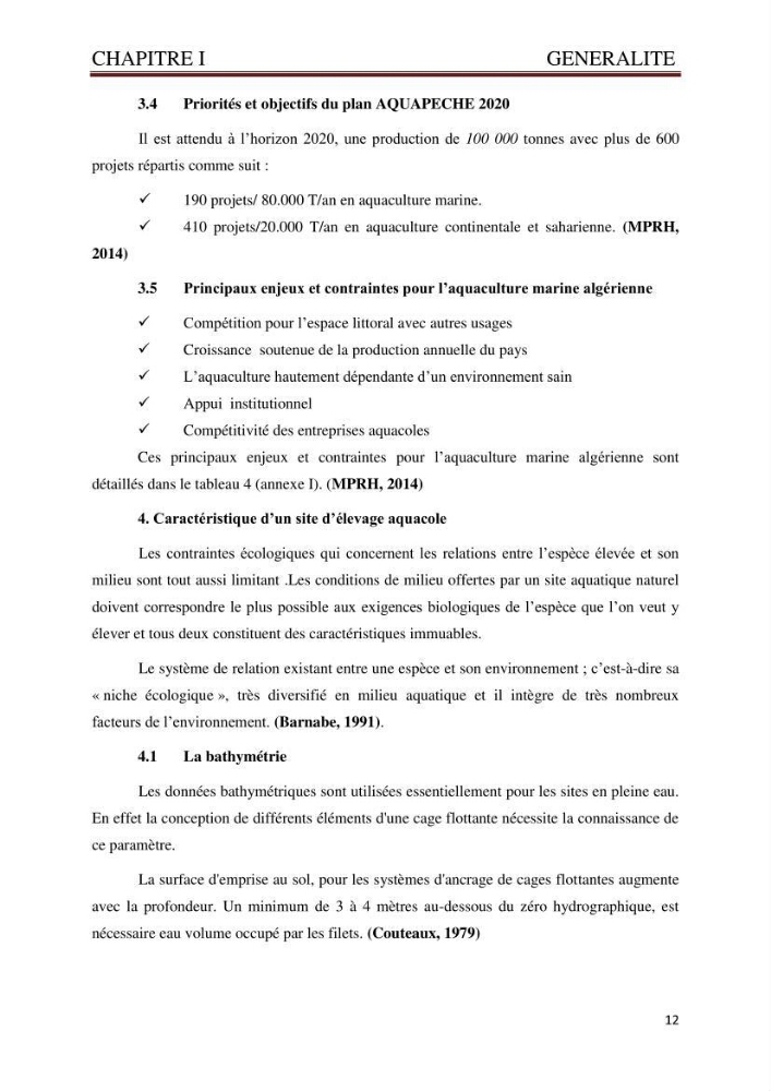 Caractérisation environnementale de la ferme d\'élevage de Daurade Sarl EAM : Ain tagourait Bouismail Tipaza