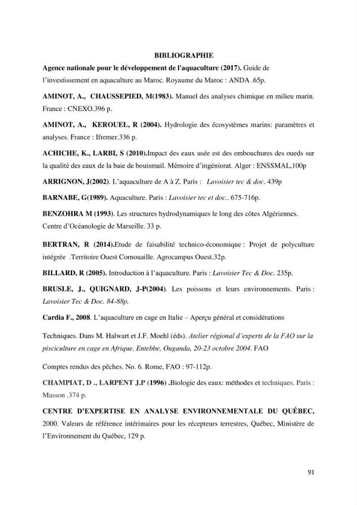 Caractérisation environnementale de la ferme d\'élevage de Daurade Sarl EAM : Ain tagourait Bouismail Tipaza