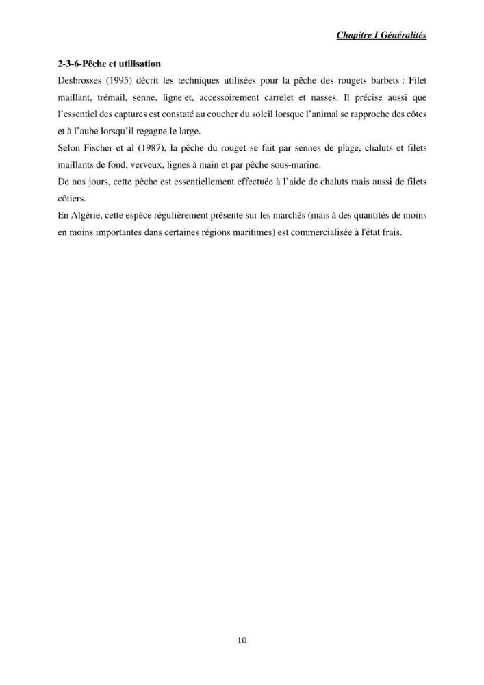 Contribution à l’étude de la croissance et l\'exploitation de Mullusbarbatus (Linné,1758) dans la baie de Bou-Ismail