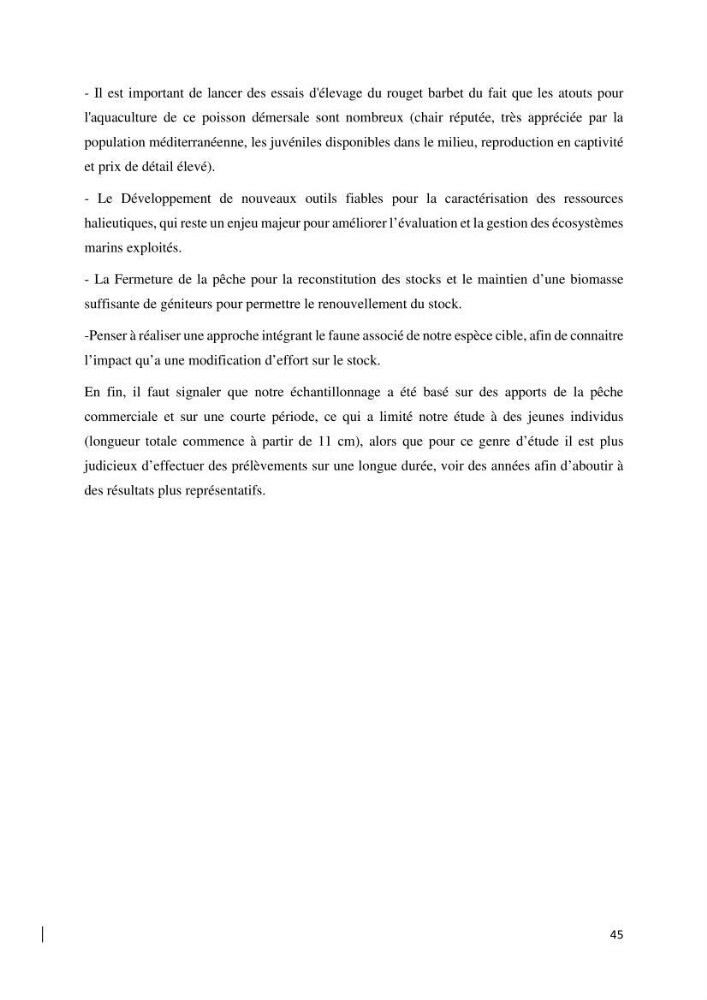 Contribution à l’étude de la croissance et l\'exploitation de Mullusbarbatus (Linné,1758) dans la baie de Bou-Ismail