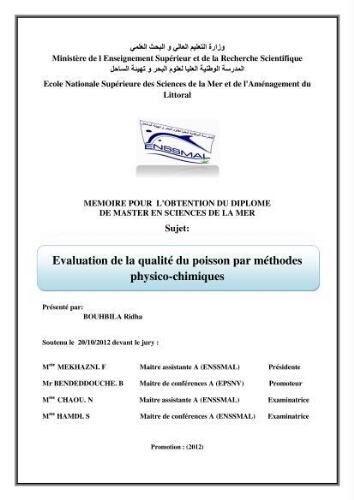 Evaluation de la qualité du poisson par méthodes physico-chimiques: Evaluation de la qualité du poisson par méthodes physico-chimiques: