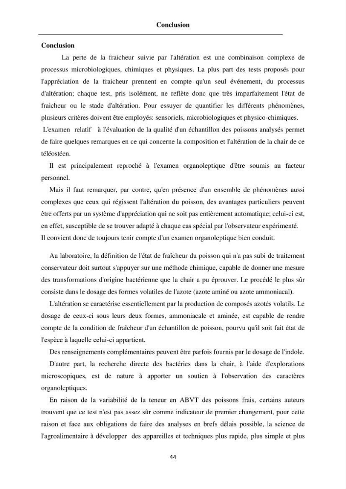 Evaluation de la qualité du poisson par méthodes physico-chimiques: