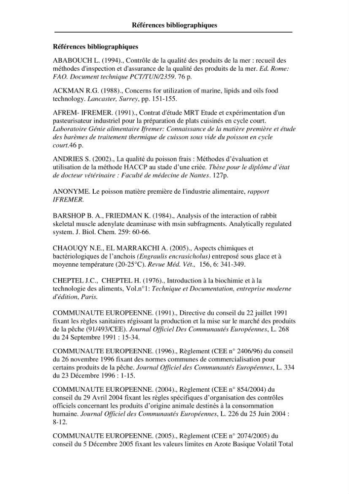 Evaluation de la qualité du poisson par méthodes physico-chimiques: