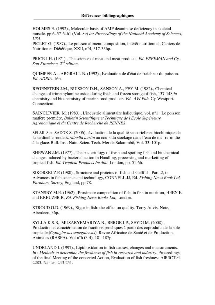 Evaluation de la qualité du poisson par méthodes physico-chimiques: