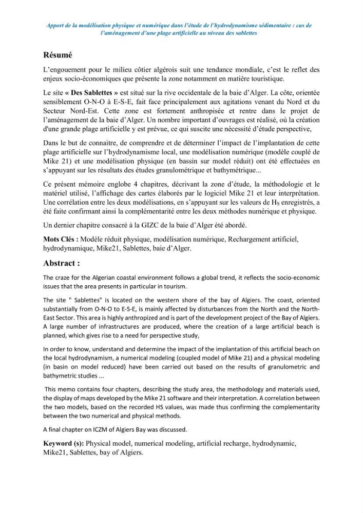 Apport de la modélisation physique et numérique dans l’étude de l’hydrodynamisme sédimentaire