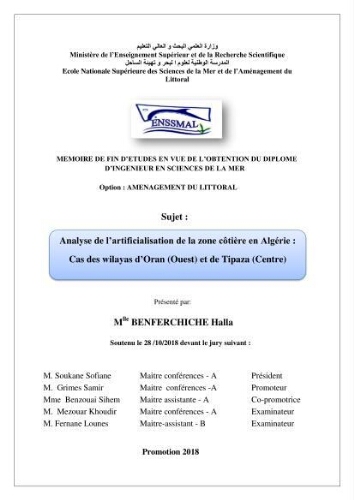 Analyse de l’artificialisation de la zone côtière en Algérie : Cas des wilayas d’Oran (Ouest) et de Tipaza (Centre) Analyse de l’artificialisation de la zone côtière en Algérie : Cas des wilayas d’Oran (Ouest) et de Tipaza (Centre)