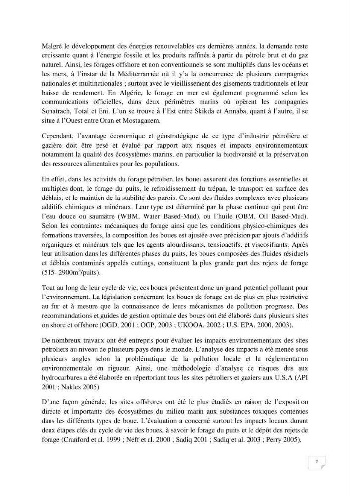 Analyse des impacts environnementaux potentiels du forage pétrolier offshore dans le cadre de l’Analyse du Cycle de Vie (ACV)