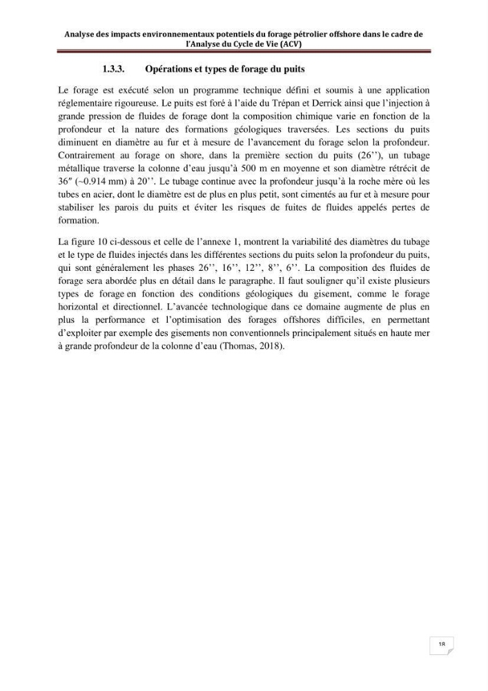 Analyse des impacts environnementaux potentiels du forage pétrolier offshore dans le cadre de l’Analyse du Cycle de Vie (ACV)