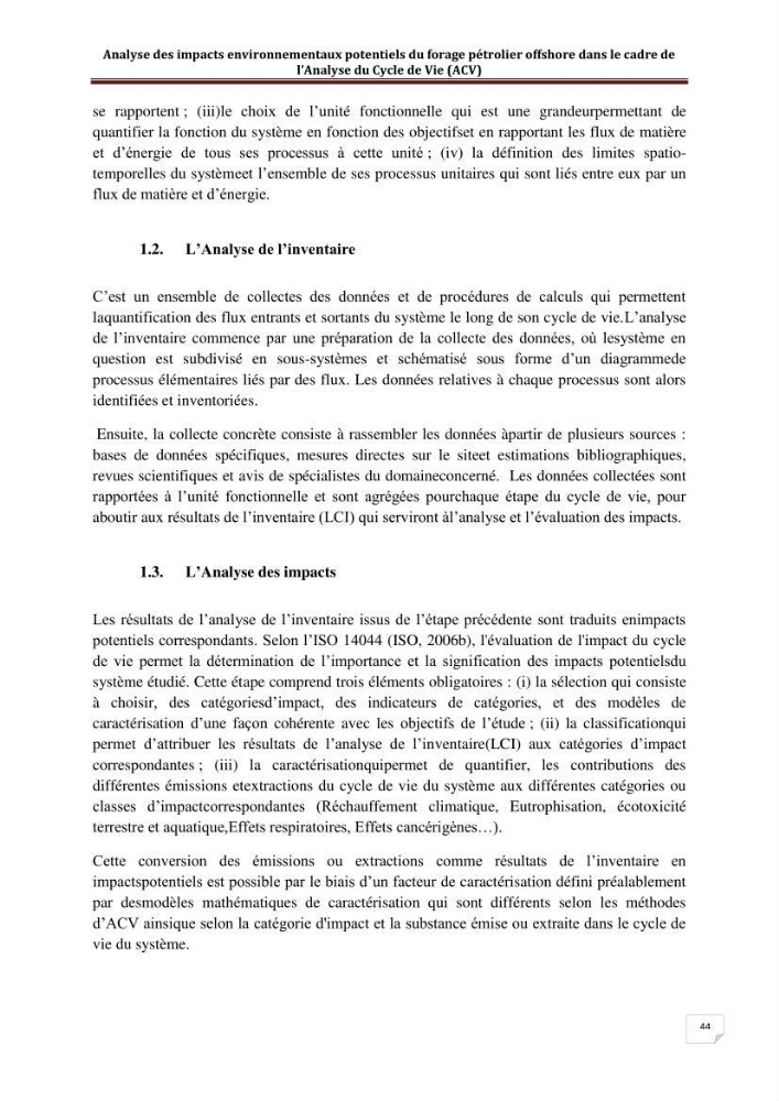 Analyse des impacts environnementaux potentiels du forage pétrolier offshore dans le cadre de l’Analyse du Cycle de Vie (ACV)