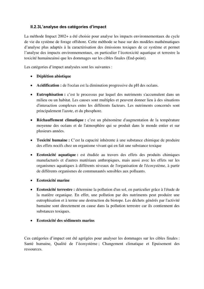 Analyse des impacts environnementaux potentiels du forage pétrolier offshore dans le cadre de l’Analyse du Cycle de Vie (ACV)