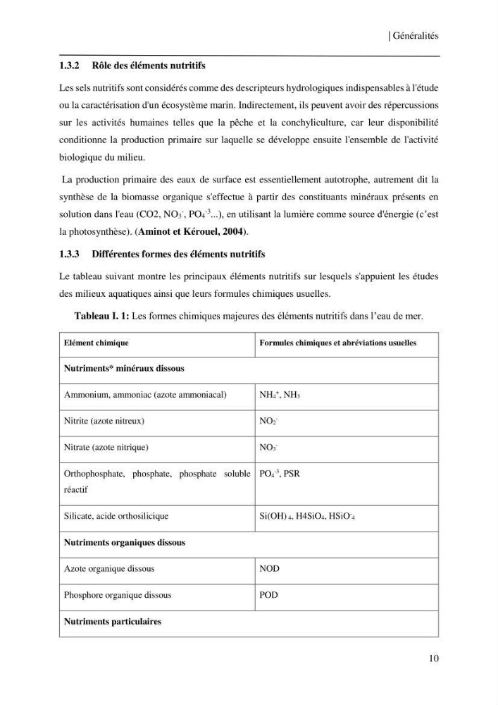 Etude et suivi des paramètres physico-chimiques et sels nutritifs dans les eaux côtières de la baie de Bou-Ismail