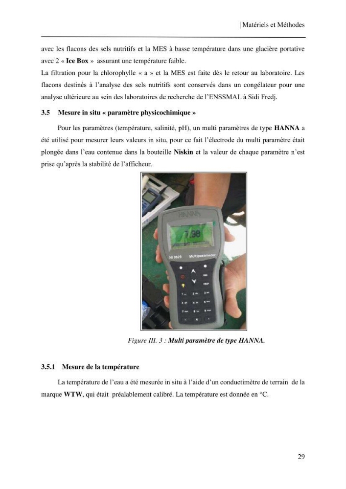 Etude et suivi des paramètres physico-chimiques et sels nutritifs dans les eaux côtières de la baie de Bou-Ismail