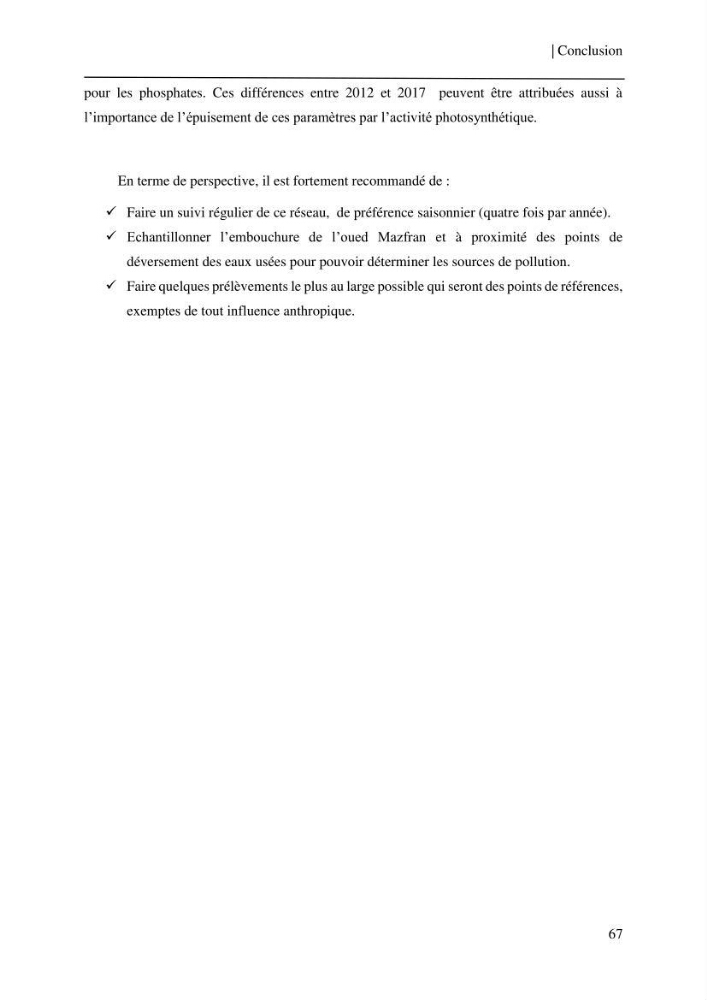Etude et suivi des paramètres physico-chimiques et sels nutritifs dans les eaux côtières de la baie de Bou-Ismail