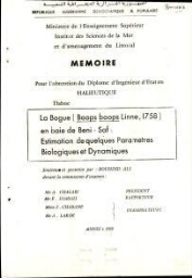 La bogue Boops boops (Linné, 1758) en baie de Beni Saf: estimation de quelques paramètres biologiques et dynamiques