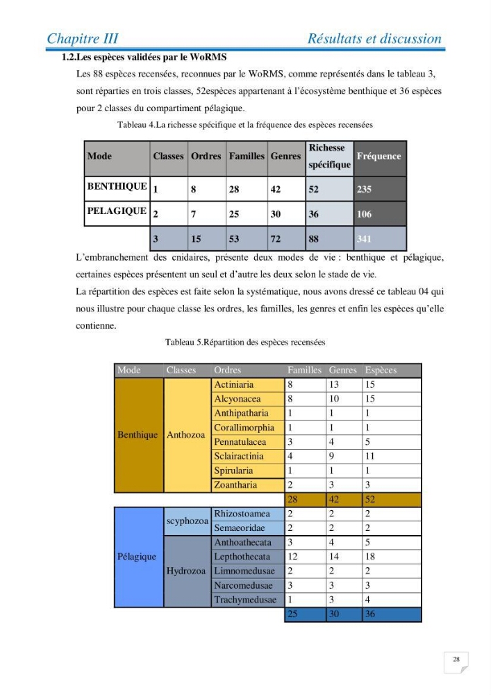 Inventaire des cnidaires de la côte Algérienne