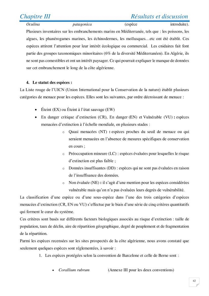 Inventaire des cnidaires de la côte Algérienne