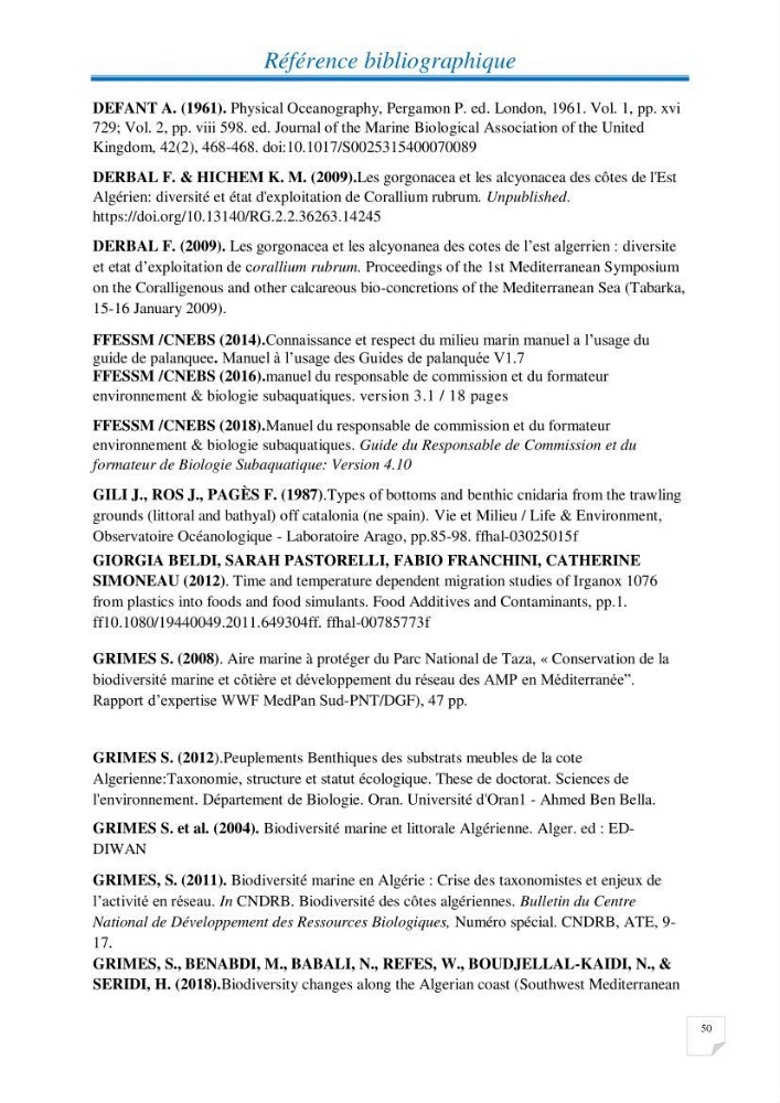 Inventaire des cnidaires de la côte Algérienne