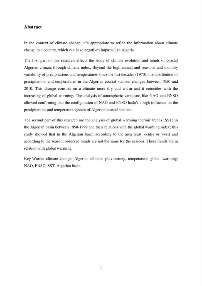 Etude des variabilités climatiques sur la côte Algerienne