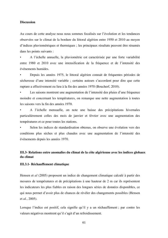 Etude des variabilités climatiques sur la côte Algerienne