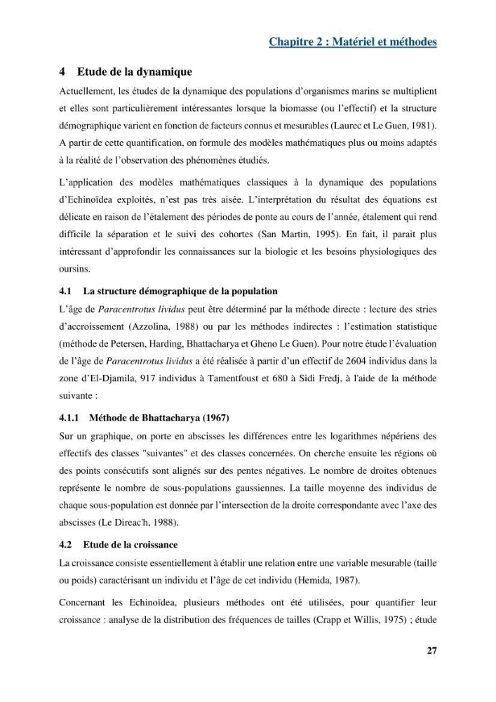 Dynamique,biologie et écologie de l\'oursin comestible Paracentrotus lividus (Lamarc,1816) de la côte algéroise