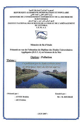 La pollution par les hydrocarbures dans les principaux rejets du littoral Algérois La pollution par les hydrocarbures dans les principaux rejets du littoral Algérois